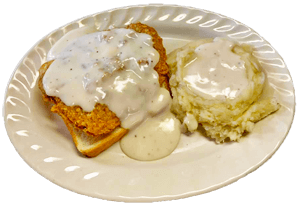 Chicken fried steak and mashed potatoes